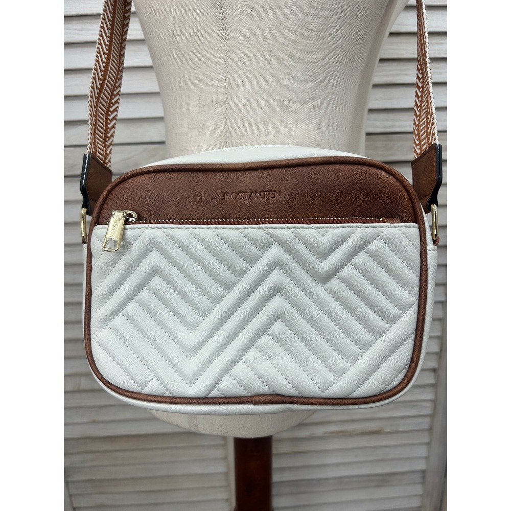Bostanten Crossbody Bag White Brown Boho Western Coastal Small Purse Quilted
